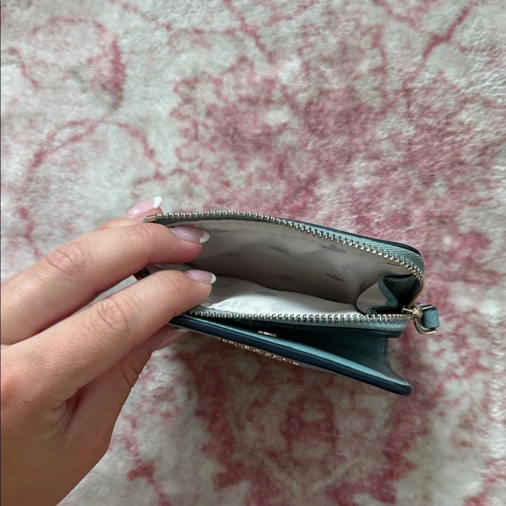 kate spade Small Light Blue Zip Wallet with Gold Logo